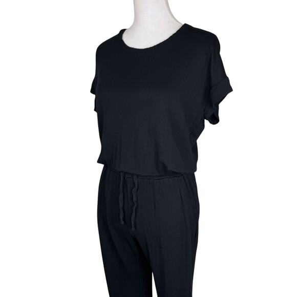 Splendid Flora Soft Black Knit Short Sleeve Elastic Waist Jogger Jumpsuit Lounge - Picture 9 of 14